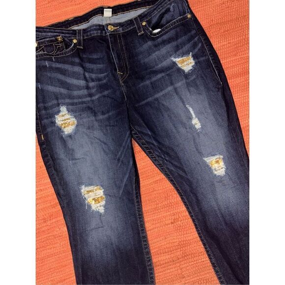 Vintage style True Religion Blue Veins Sequin Curvy Skinny Jeans Womens Size 40 - Picture 2 of 10